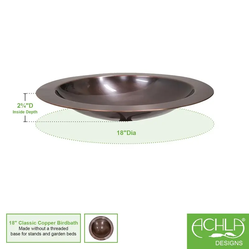 18-Inch Classic Copper Birdbath Bowl – Achla Designs