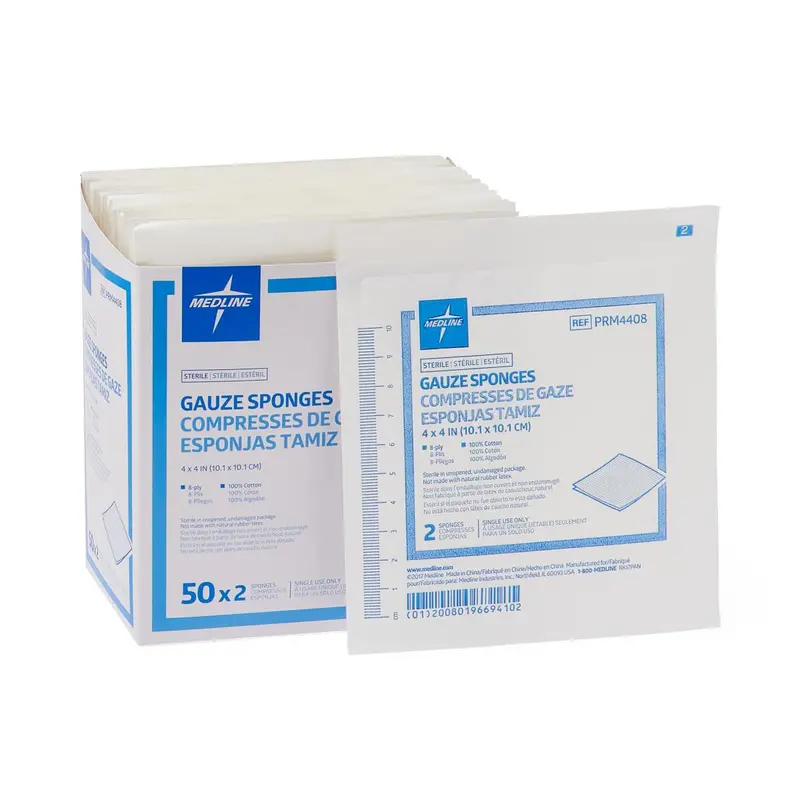 8-Ply Sterile Woven Gauze Sponges – 4 Inch by 4 Inch, 1200 per Case