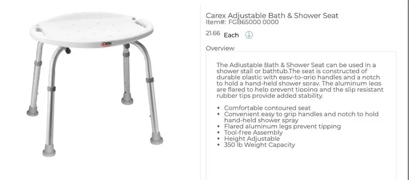 Adjustable Backless Bath Bench – Height-Adjustable Shower Seat (Single Unit)