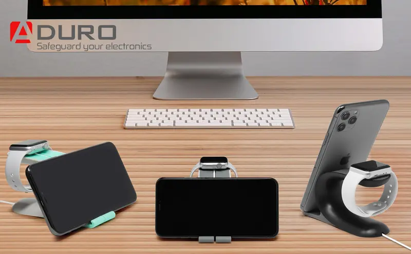 Aduro 2-in-1 Wireless Charging Stand for iPhone and Apple Watch – Sleek Desktop Design
