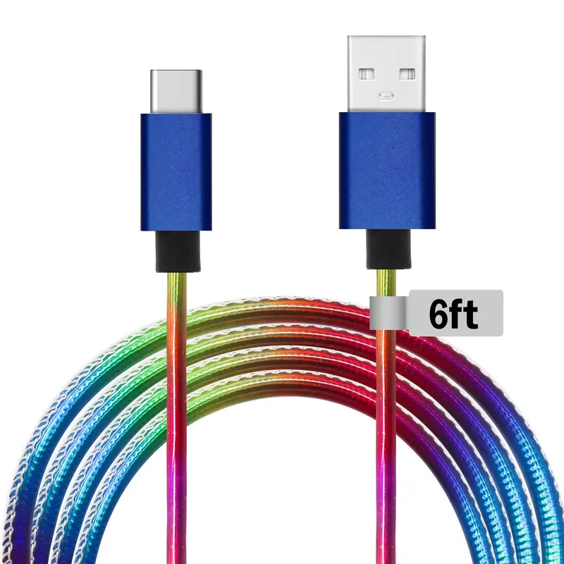 Aduro Metallic Rainbow Braided USB-C Cable – 6-Foot Fast-Charging Cord