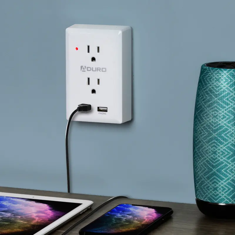Aduro Surge 2-Outlet Compact Charging Station Featuring Dual USB Fast-Charge Ports