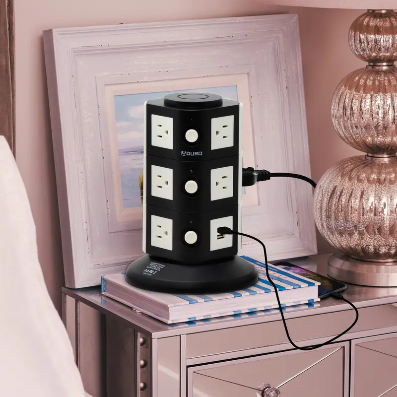Aduro Surge-Protecting Power Tower – 11 AC Outlets + Dual USB Charging Ports