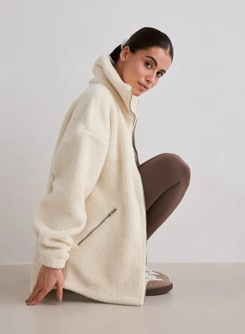 Almond White Textured Pile Jacket