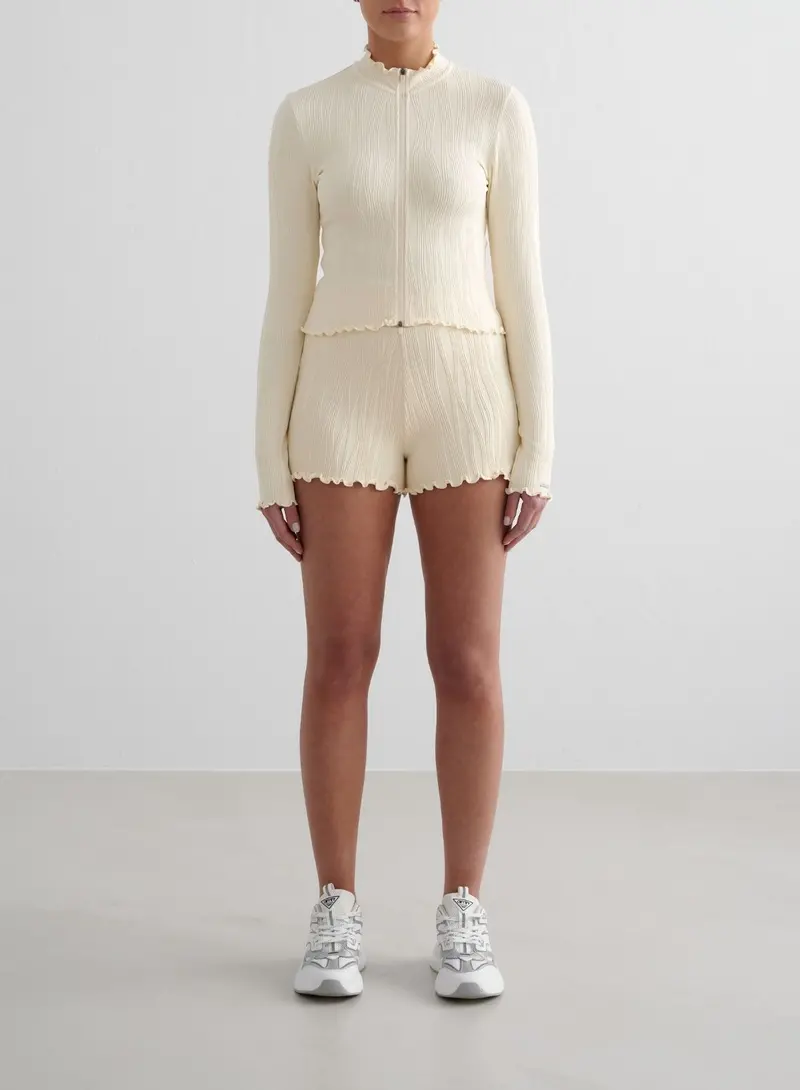 Almond White Tulip-Motif Athletic Shorts
