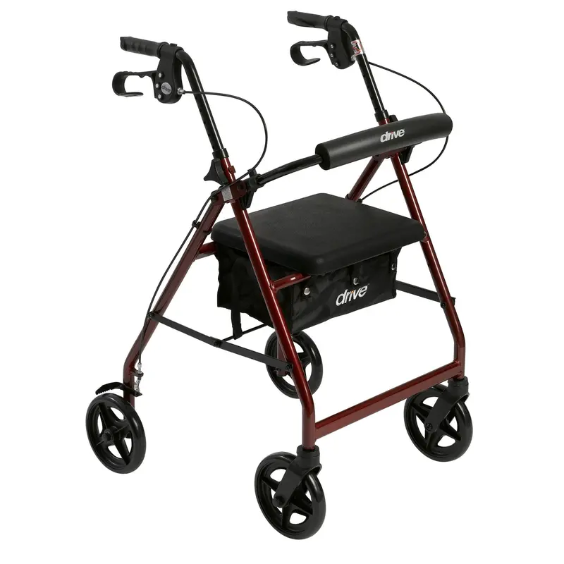 Aluminum Foldable Rollator with Removable Backrest & Padded Seat – Red
