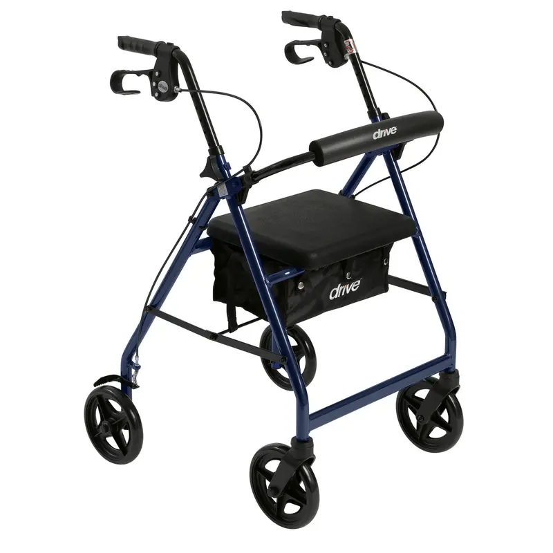 Aluminum Rollator with Fold-Up Backrest & Padded Seat – Blue Frame