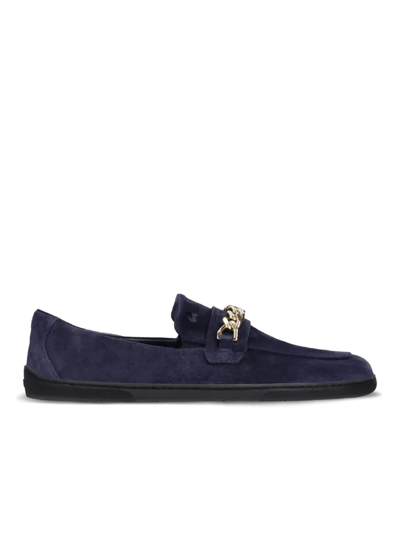 Be Lenka Prestage Minimalist Moccasins in Navy with Gold Trim