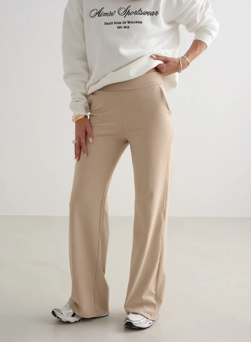 Beige High-Waisted Wide-Leg Trousers