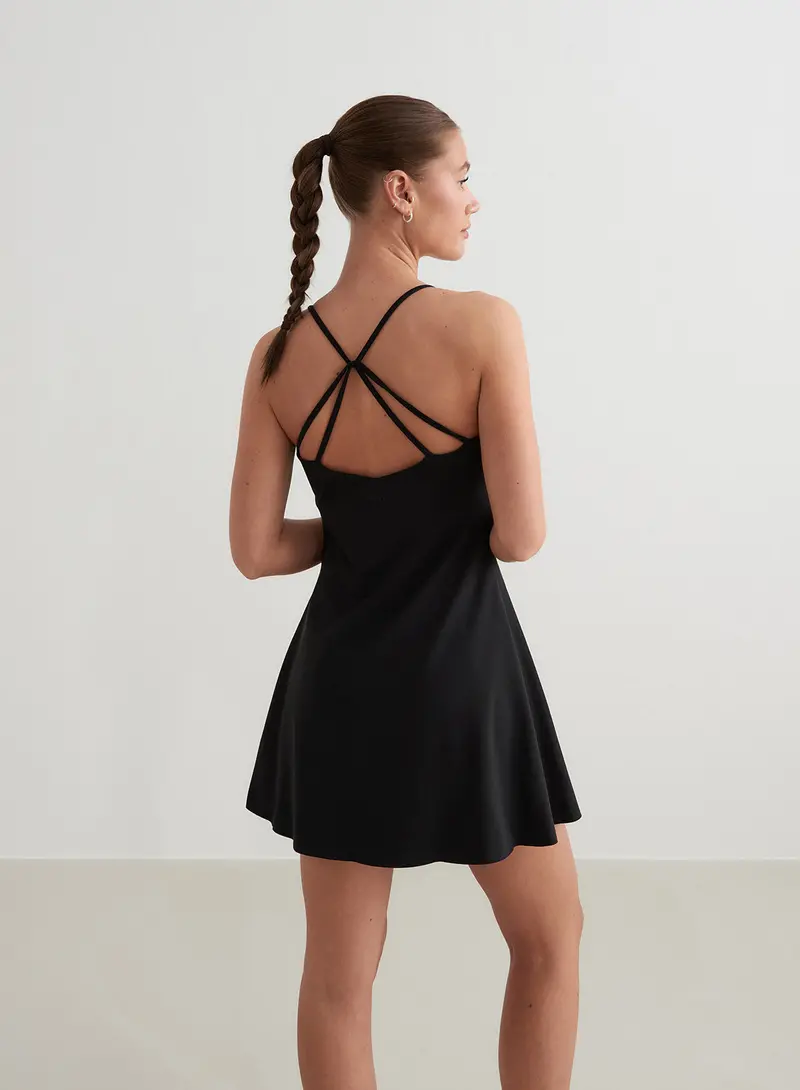 Black Adjustable Strap Midi Dress