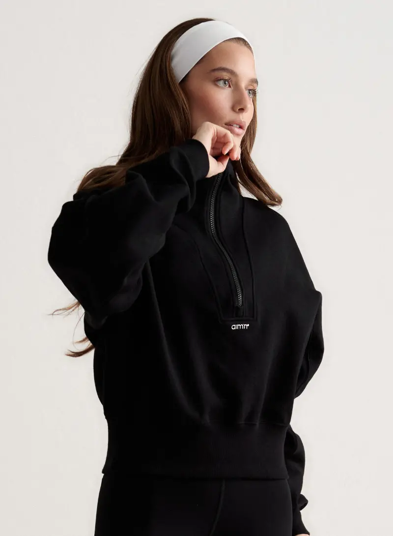 Black Half-Zip Athletic Hoodie