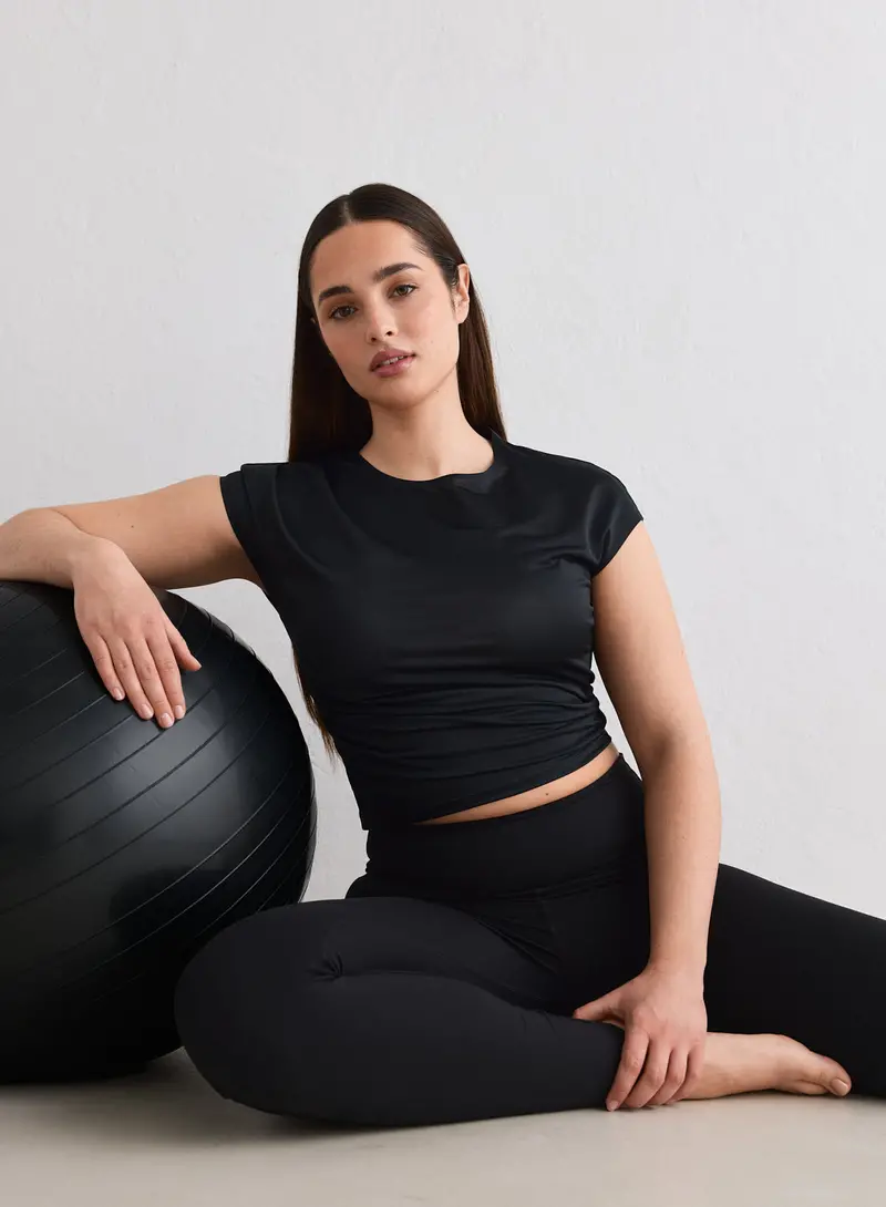 Black Luminous Draped Short Sleeve Top – Modern Draped Cut