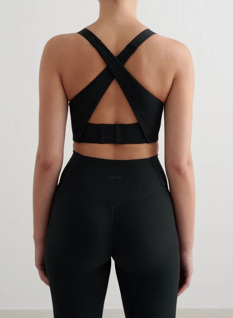 Black Performance Rib-Knit Support Bra