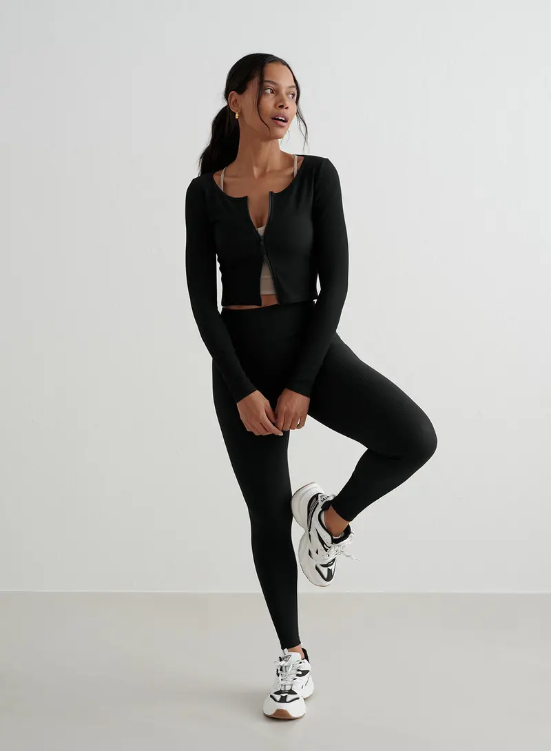 Black Performance Ribbed Cardigan & Legging Set