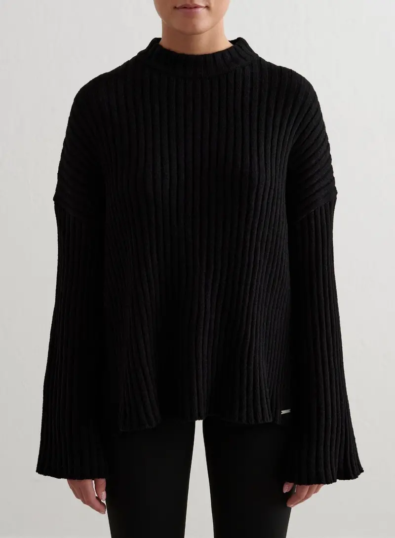 Black Rib-Knit Cropped Sweater