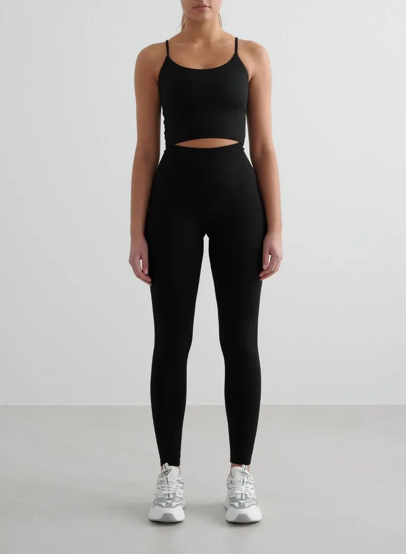Black Seamless Tights & Strap Singlet Set