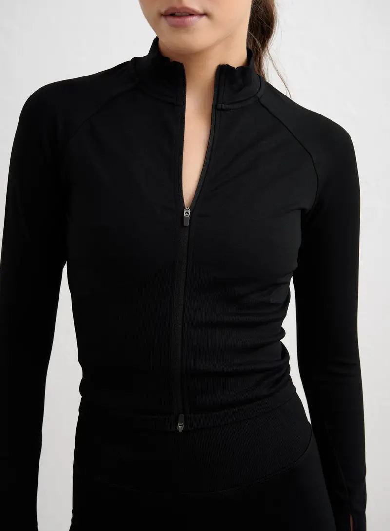 Black Seamless Zip-Front Jacket