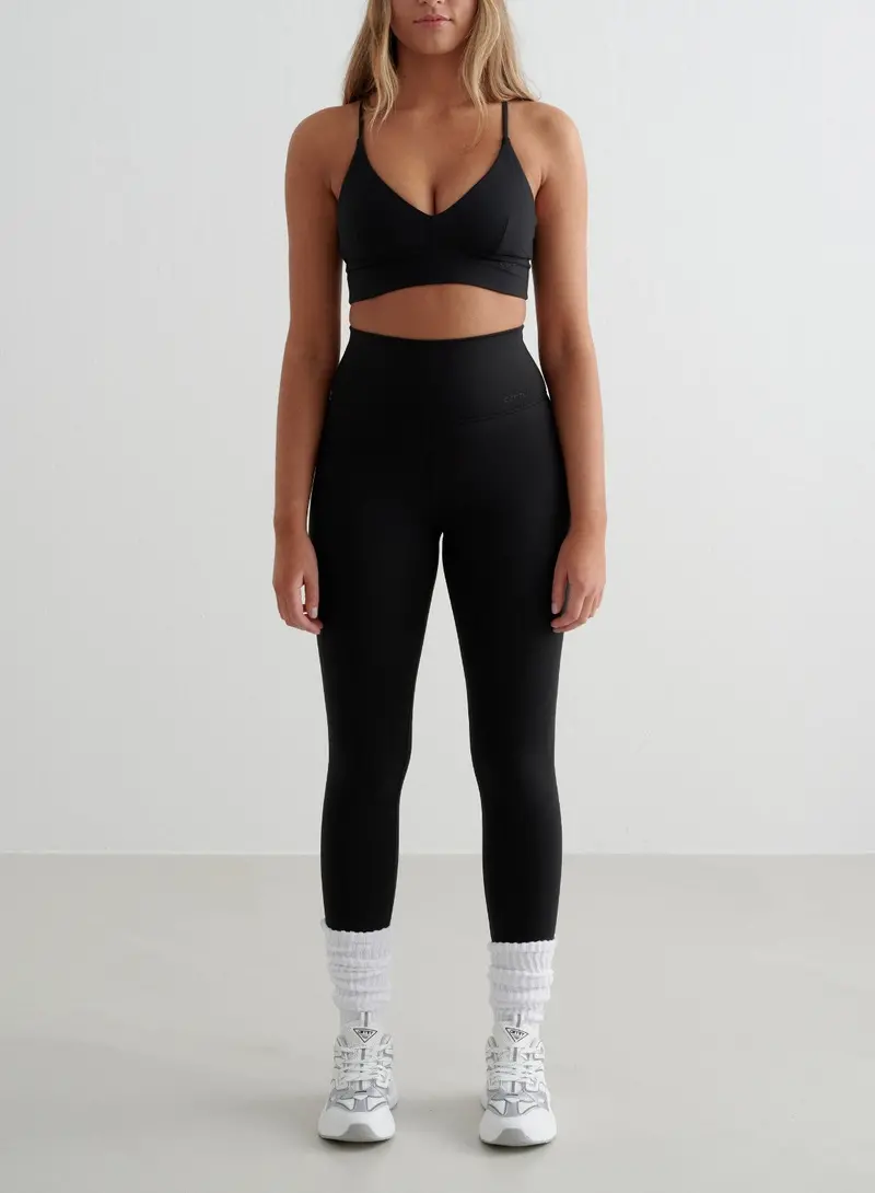 Black Sense High-Waisted Tights and Strap Bra Set