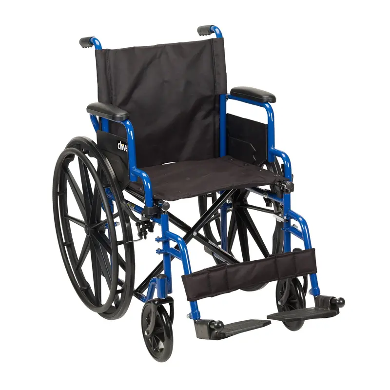 Blue Streak Transport Wheelchair – 20″ Seat, Flip-Back Desk Arms & Swing-Away Footrests