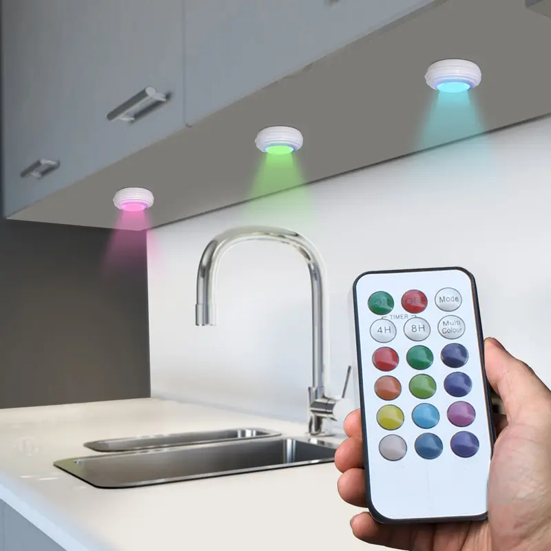 Bright Basics Color-Changing LED Puck Lights (3-Pack) with Remote
