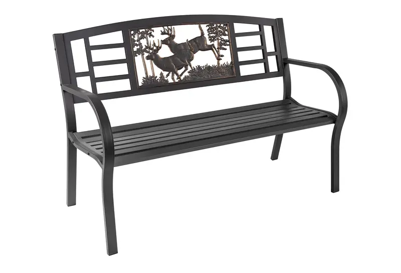 Bucks Gray Steel Bench – Deer-Motif Outdoor Bench in Sleek Gray Finish