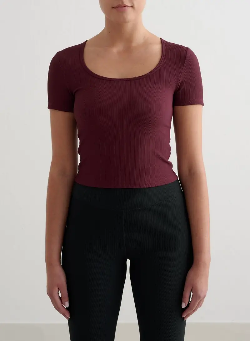 Cherry Red Performance Rib-Knit Short Sleeve Top