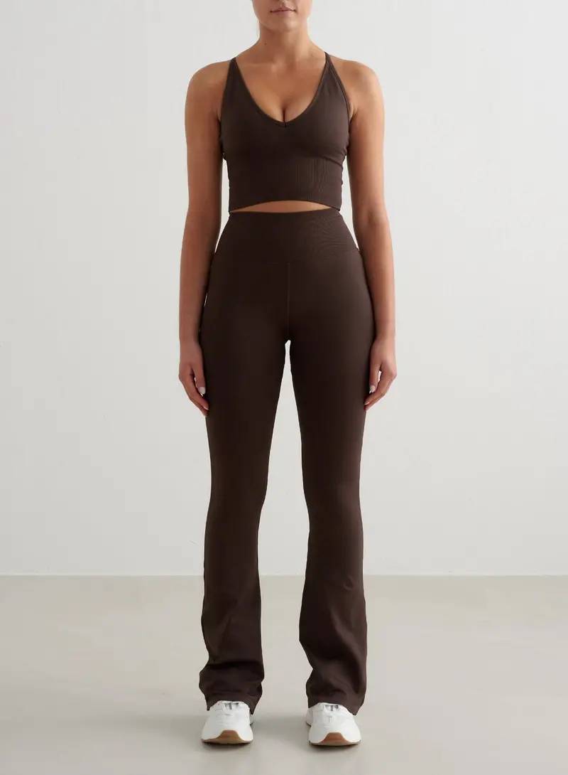 Chocolate Seamless Flared Leggings & Cross-Back Bralette Duo