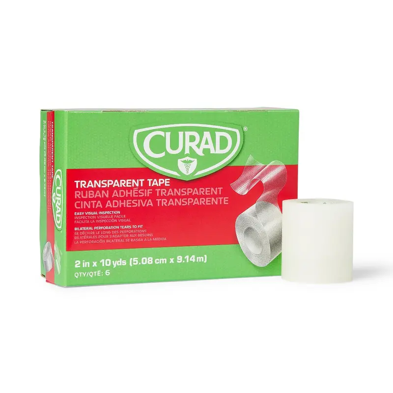 CURAD Clear Adhesive Tape – 2″ x 10 Yards, 6-Roll Pack