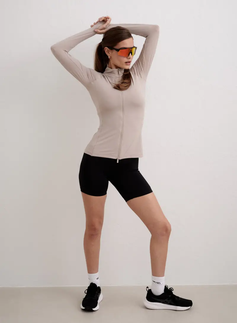 Dark Clay Zip-Up Long Sleeve Running Top