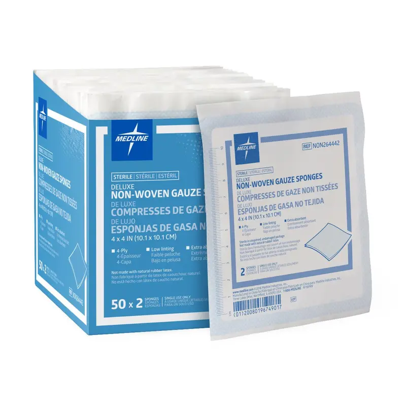 Deluxe Sterile 4-Ply Nonwoven Gauze Sponges – 4″ x 4″ – Case of 1200