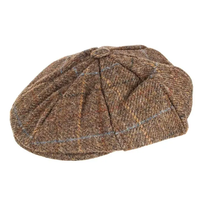 Dents Chestnut Check Tweed Newsboy Cap – Wool Blend Heritage Hat for Men