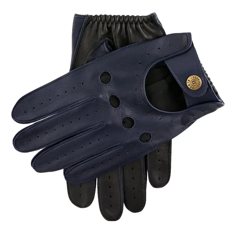 Dents Waverley Men’s Premium Leather Driving Gloves in Royal Blue & Black