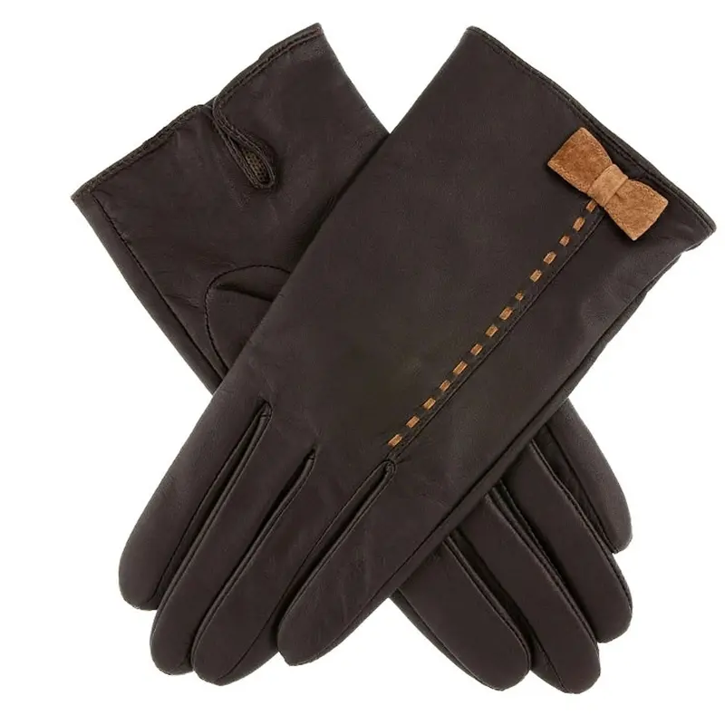 Dents Women’s Fern Leather Bow Gloves – Mocca and Chilli Accents