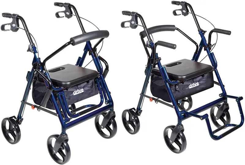 Drive Medical Duet Dual-Mode Mobility Aid – Rollator Walker & Transport Wheelchair (Blue)