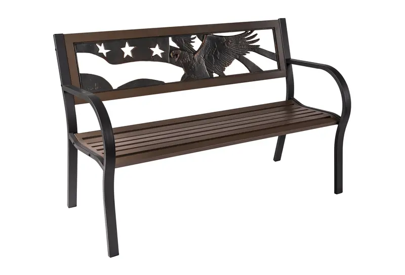 Eagle Motif Steel Tube Bench with Outdoor Durability
