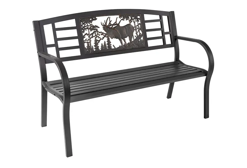 Elk Steel Bench – Wildlife-Themed Powder-Coated Outdoor Seating