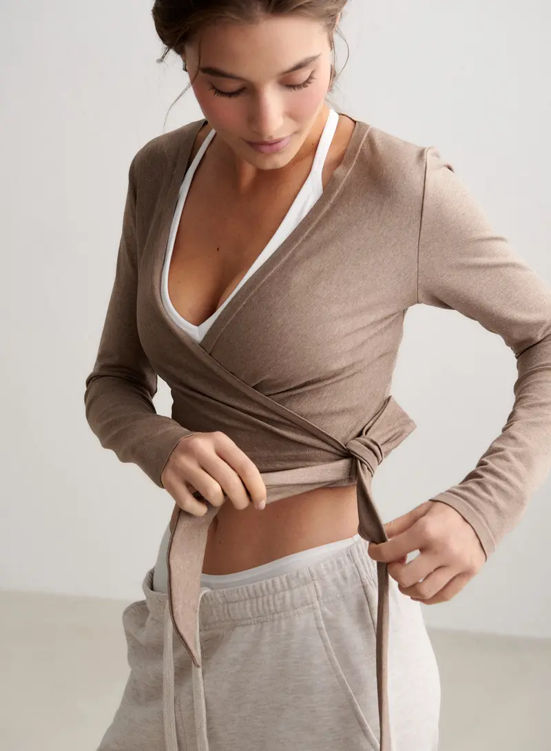 Espresso Melange Seamless Long-Sleeve Wrap Top