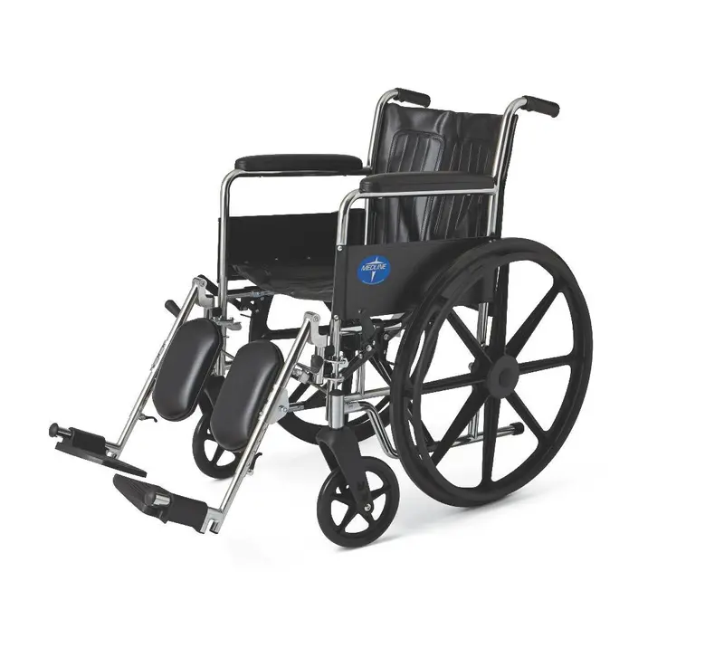 Excel Wheelchair with Permanent Arms and Elevating Leg Rests – Black, 18-inch Seat