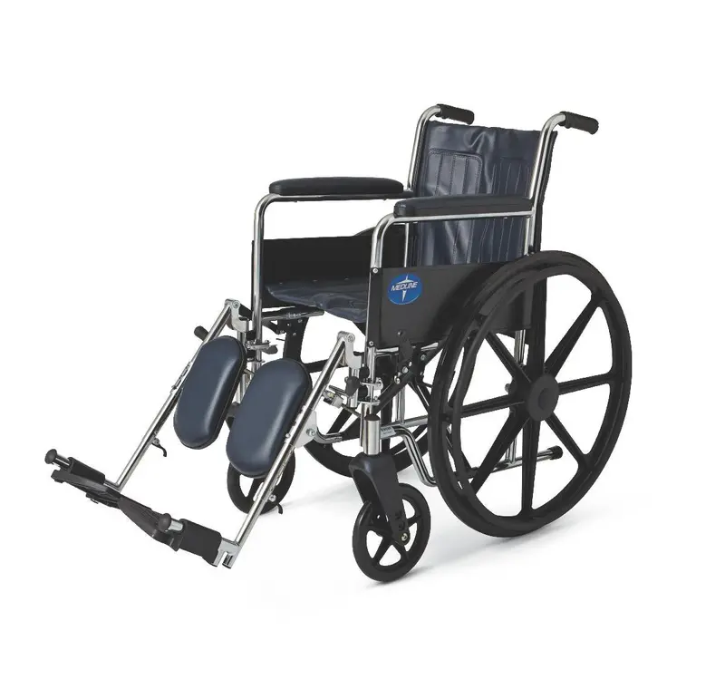 Excel Wheelchair with Permanent Arms and Elevating Leg Rests – Navy, 16-inch Seat
