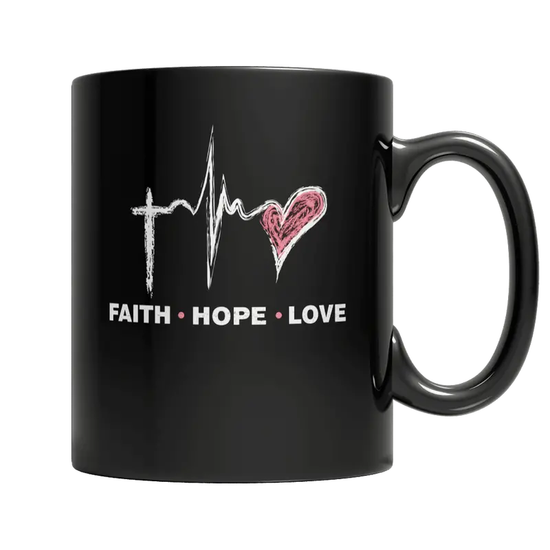 Faith Hope Love Minimalist Black Ceramic Mug