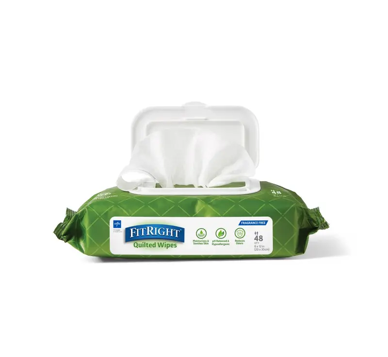 FitRight Fragrance-Free Aloe Vera Quilted Wet Wipes – Case of 12