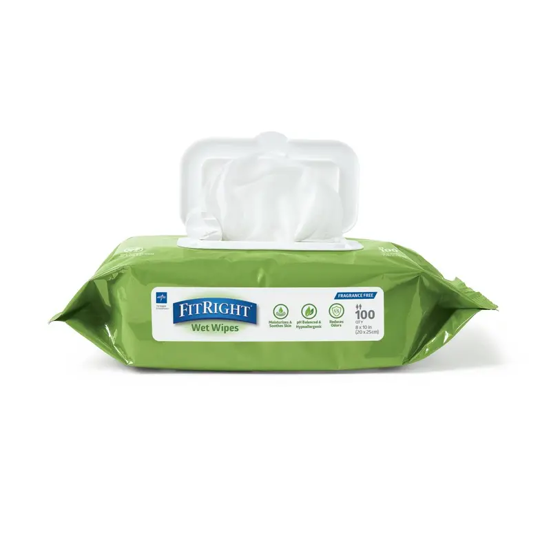 FitRight Fragrance-Free Aloe Wet Wipes – 8″ × 10″, Flip-Top Lid, 6-Count Case