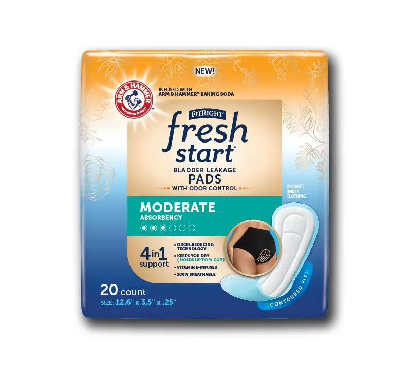 FitRight Fresh Start Moderate Absorbency Incontinence Pads for Women – 80-Unit Case