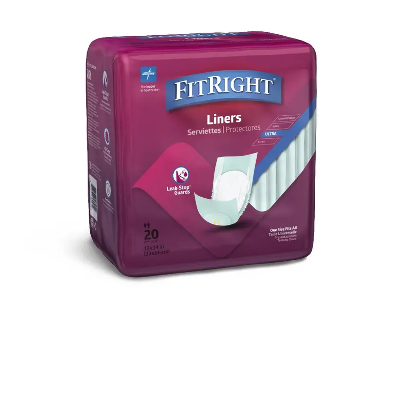 FitRight Heavy-Duty Incontinence Liners – 13″ x 34″, 20-Count Pack