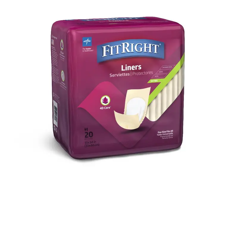 FitRight Moderate-Absorbency Incontinence Liners – 13″ x 34″, Bundle of 20
