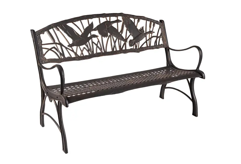Flying Geese Decorative Garden Bench – Rustic Metal Accent Seating