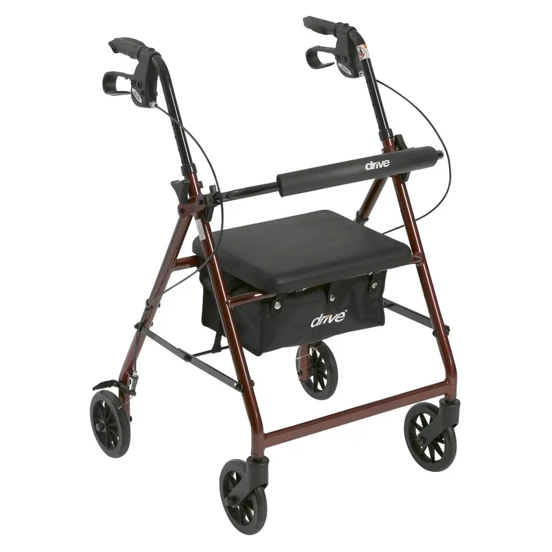 Foldable Walker Rollator with 6-Inch Wheels, Removable Backrest, and Padded Seat – Red