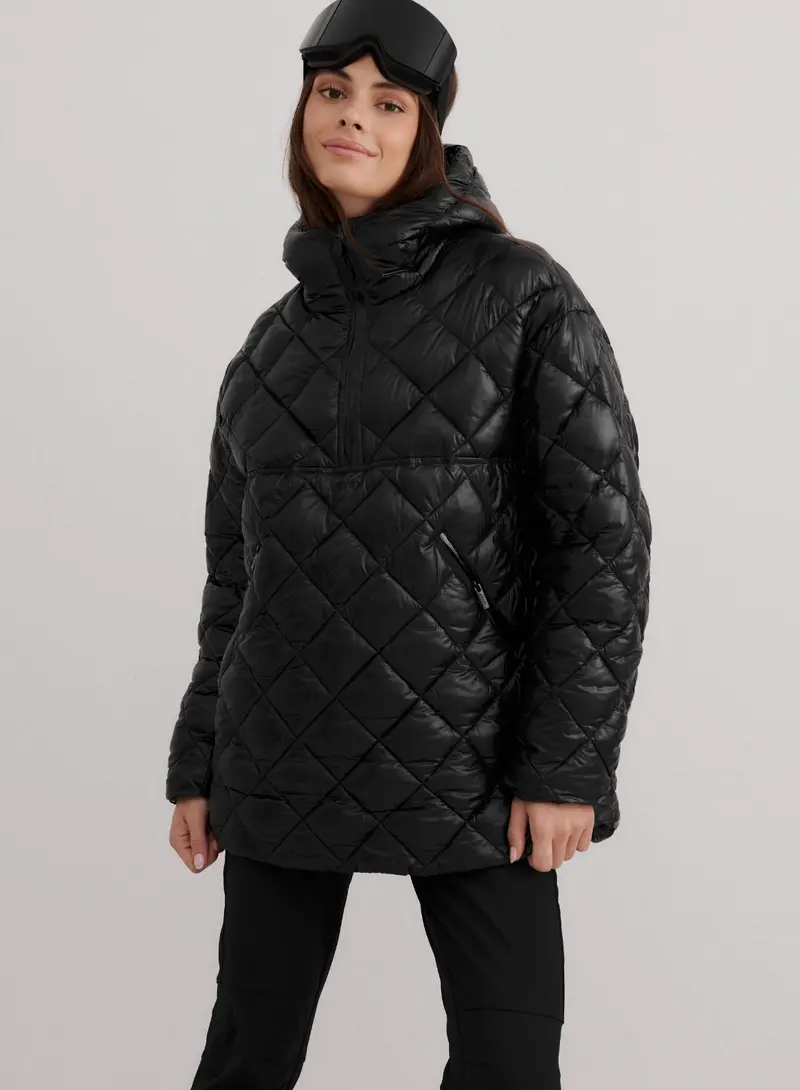 Glossy Black Quilted Luxe Anorak Jacket