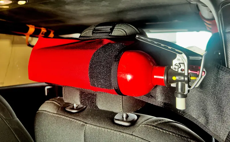 Headrest-Mount Fire Extinguisher Storage Pouch
