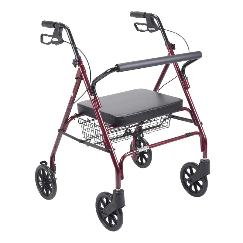 Heavy-Duty Bariatric Rollator Walker with Padded Seat – Red